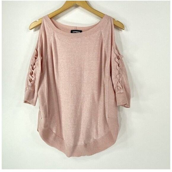 Express Oversized Pink Sweater Ballet Lace Up Sleeve - Picture 2 of 6